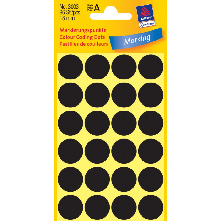 koolstof kloon precedent Avery Ronde etiketten diameter 18 mm, zwart, 96 stuks | Papiershop.be,  kantoorpapier aan de scherpste prijzen